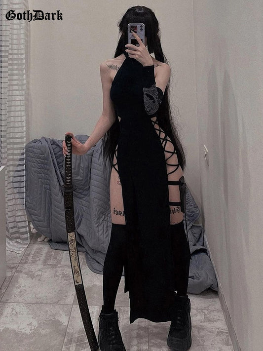 Goth Dark Black Grunge Dress | Black Dress Goth Midi | Dark Sexy Goth