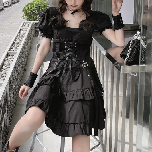 Summer Women's Gothic Lolita Dress Goth Punk Gothic Girl Harajuku Mall